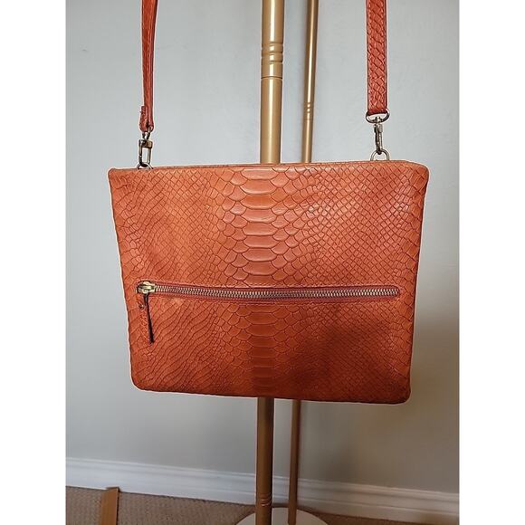 Gigi New York Embossed Leather Crossbody Bag Orange - Picture 1 of 14